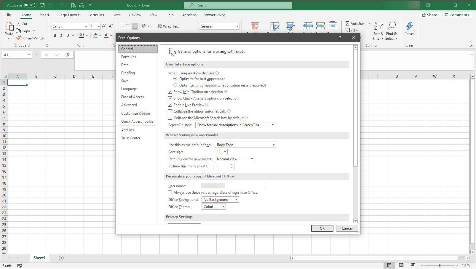 Excel-opties