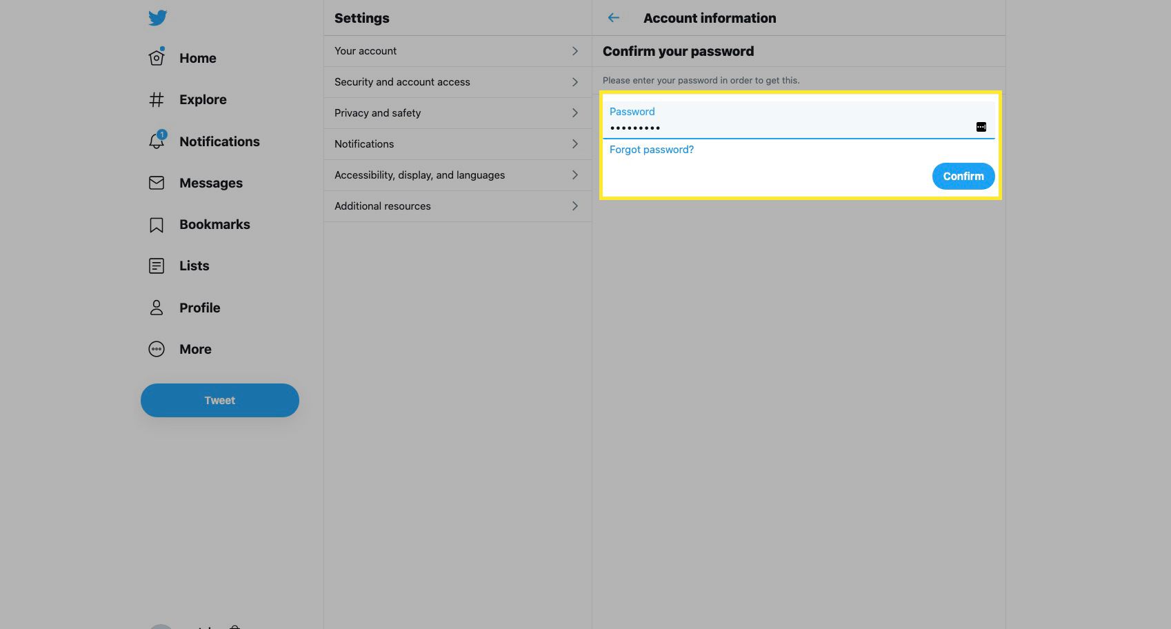 Typ uw Twitter-wachtwoord en selecteer Bevestigen.