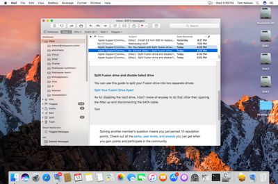 Mac Mail-app weergegeven op macOS Sierra