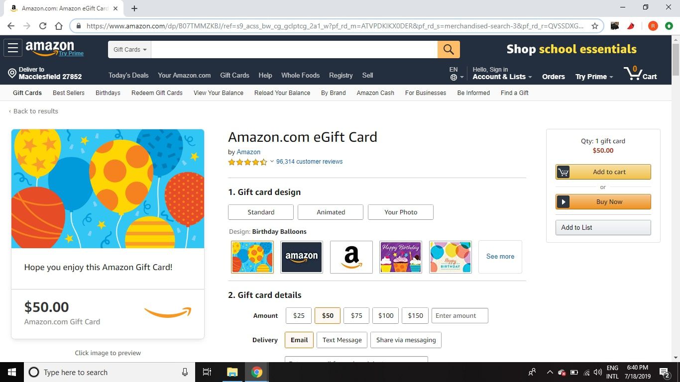 Kies het gewenste ontwerp voor je Amazon e-giftcard