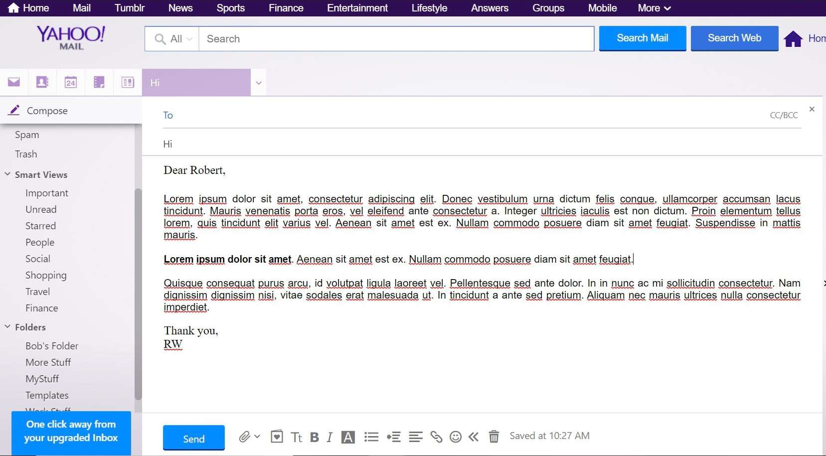 Opgemaakte e-mail om op te slaan als sjabloon in Yahoo Mail