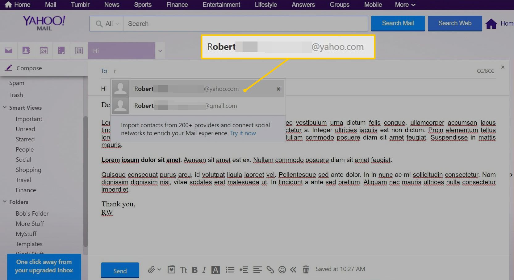 E-mailsjabloon in Yahoo Mail