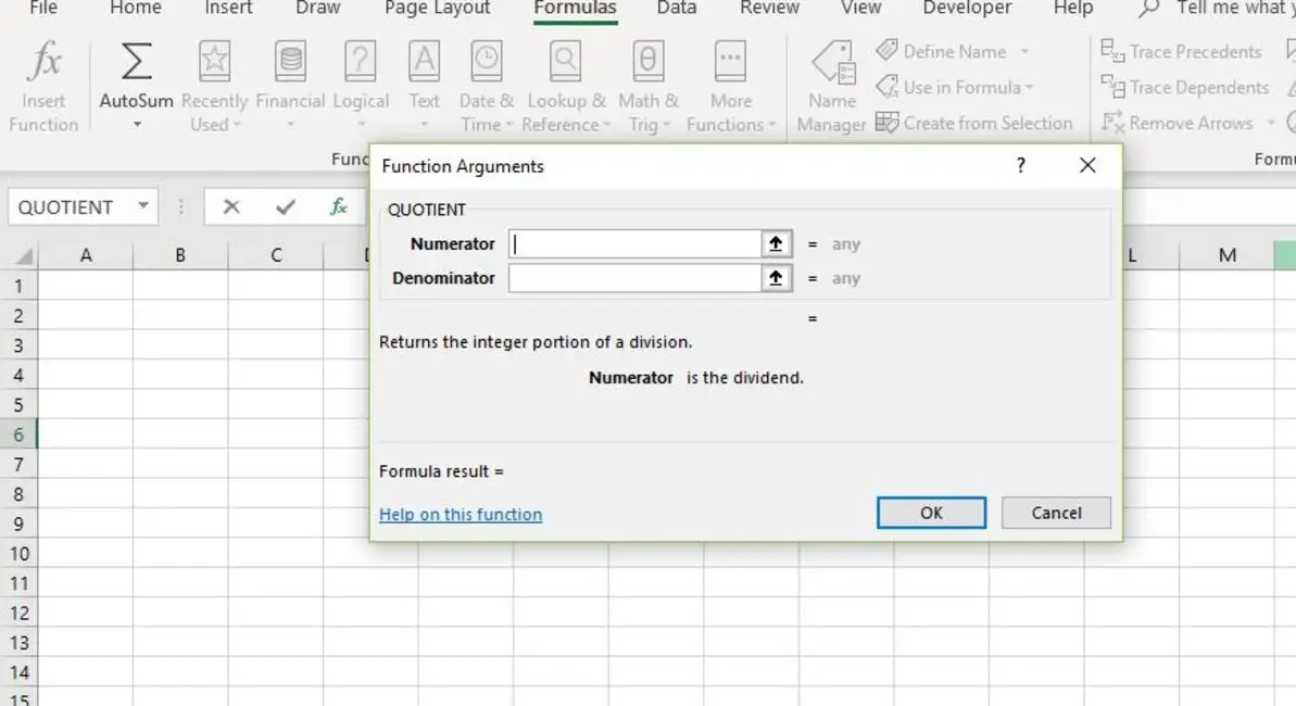 Excel QUOTIENT functie modaal