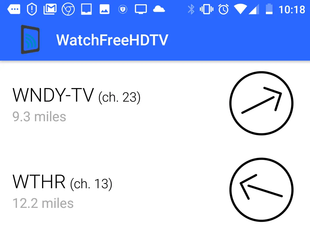 Screenshot van de WatchFreeHDTV-app