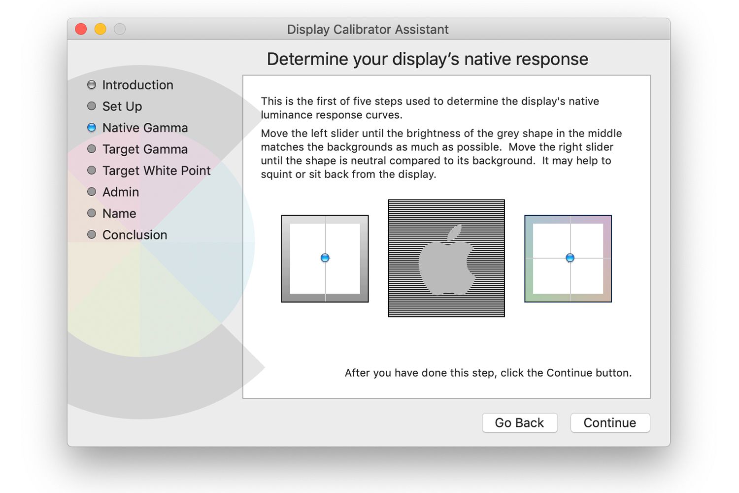 Native Gamma-scherm in Display Calibrator op een Mac