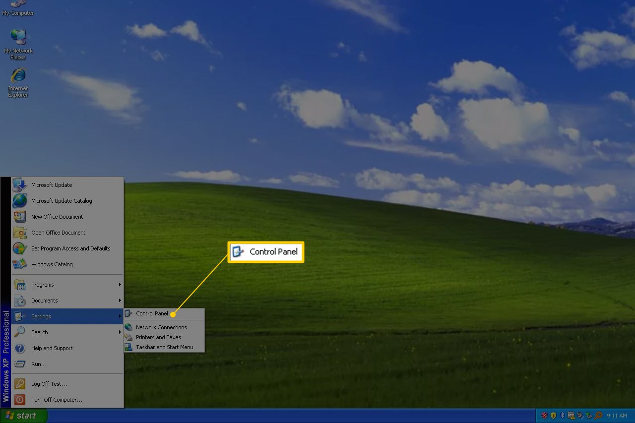 Configuratiescherm in het menu Start van Windows 7