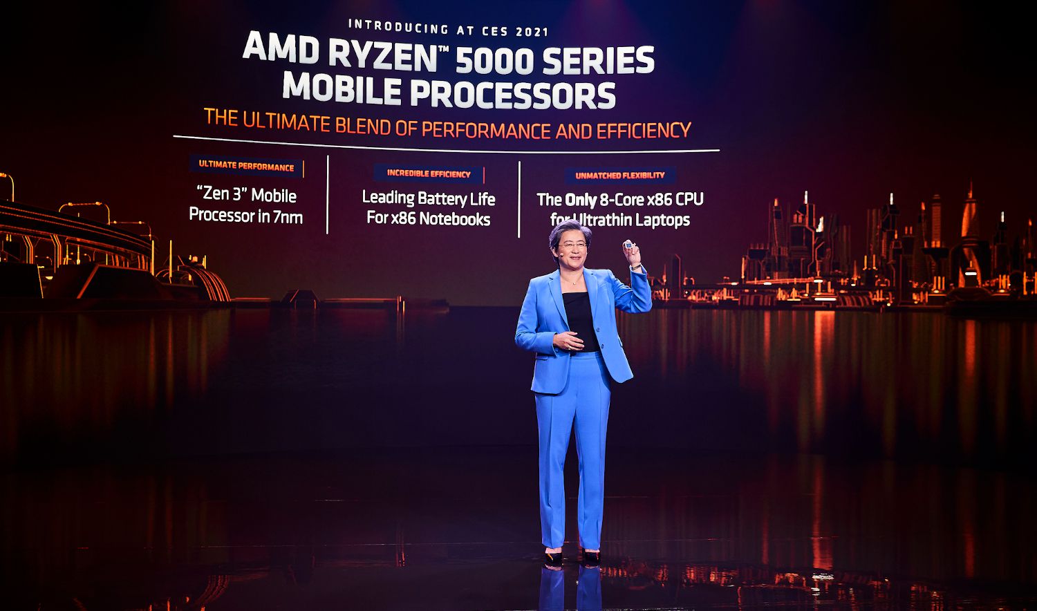 AMD CEO Dr. Lisa Su op het podium op CES 2021