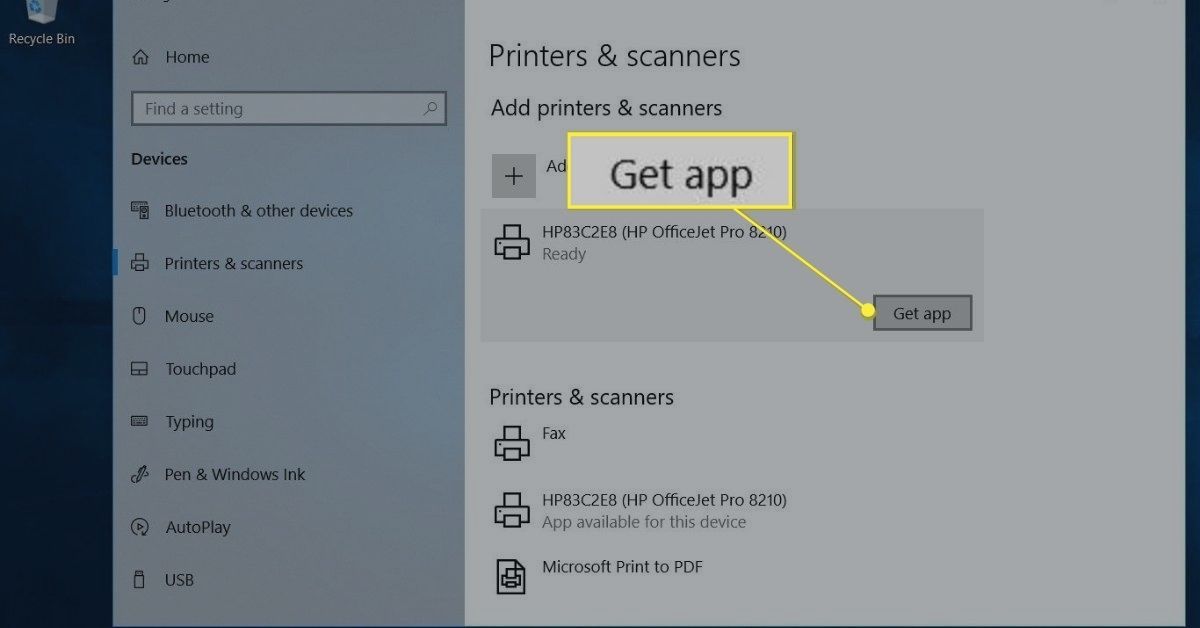 App-knop ophalen in Printers en scanner
