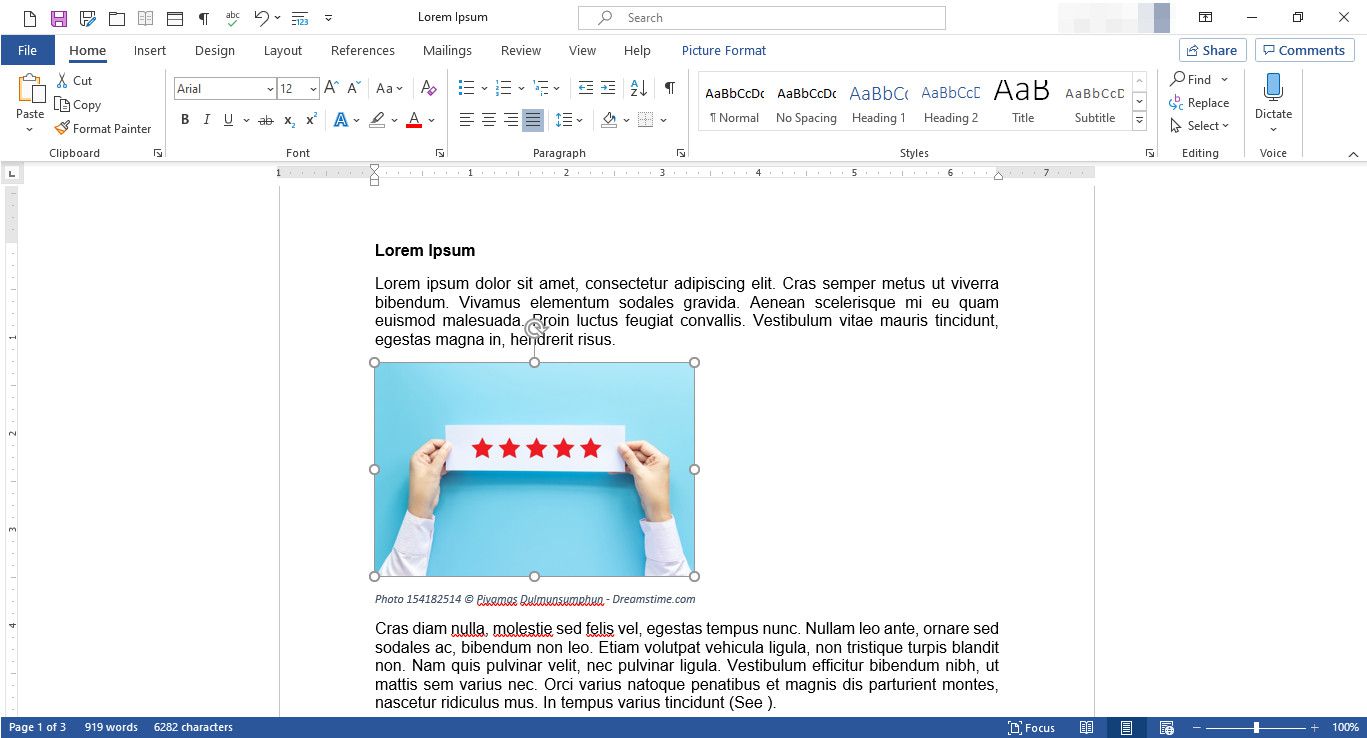 MS Word-document met weergegeven handvatten voor het wijzigen van de afbeelding