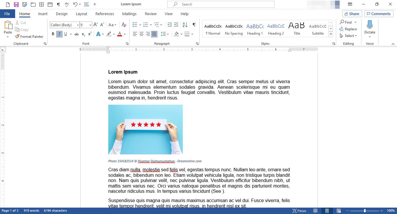 MS Word-document met afbeelding en bijschrift