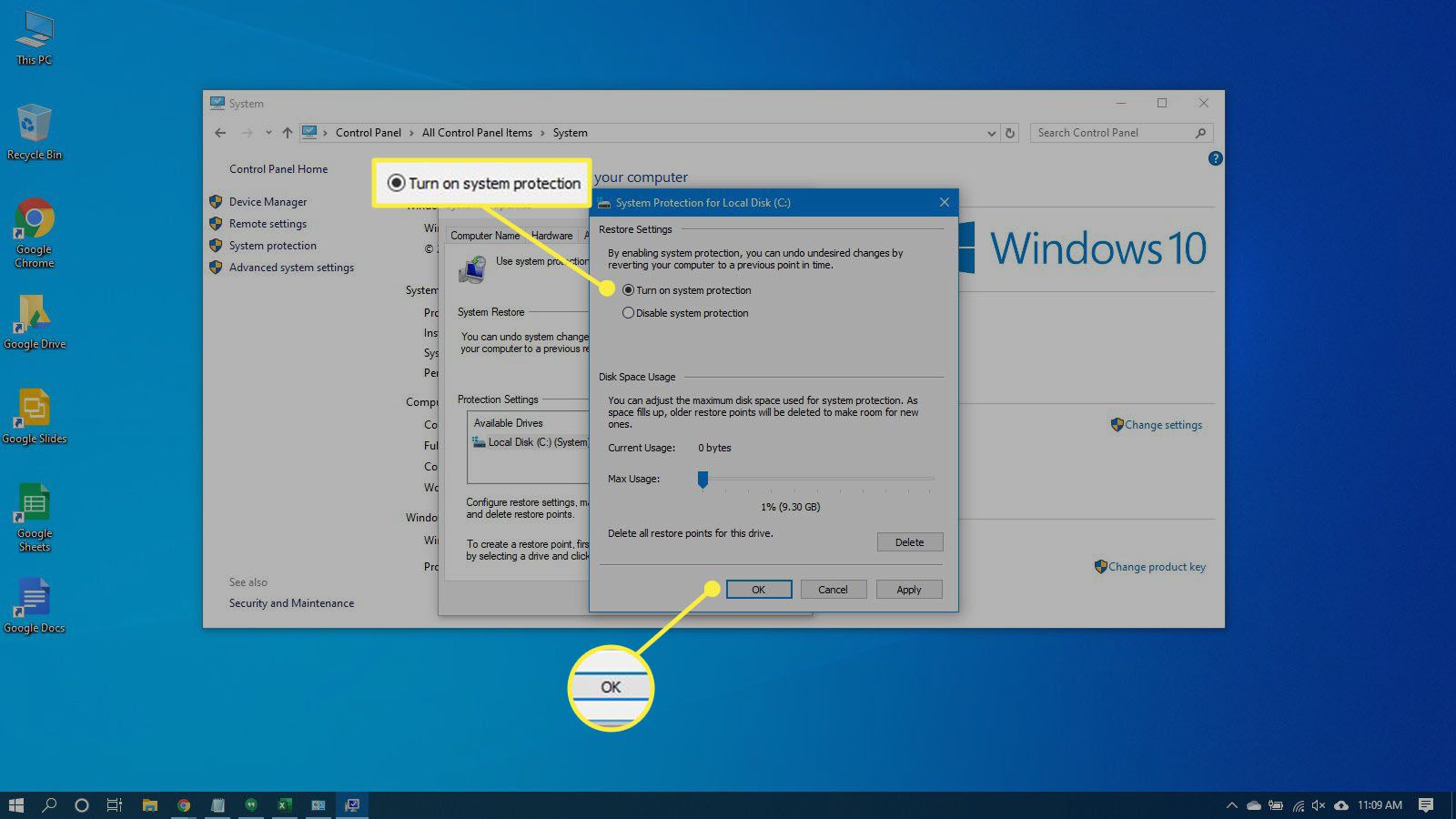 Systeembeveiliging in Windows 10.