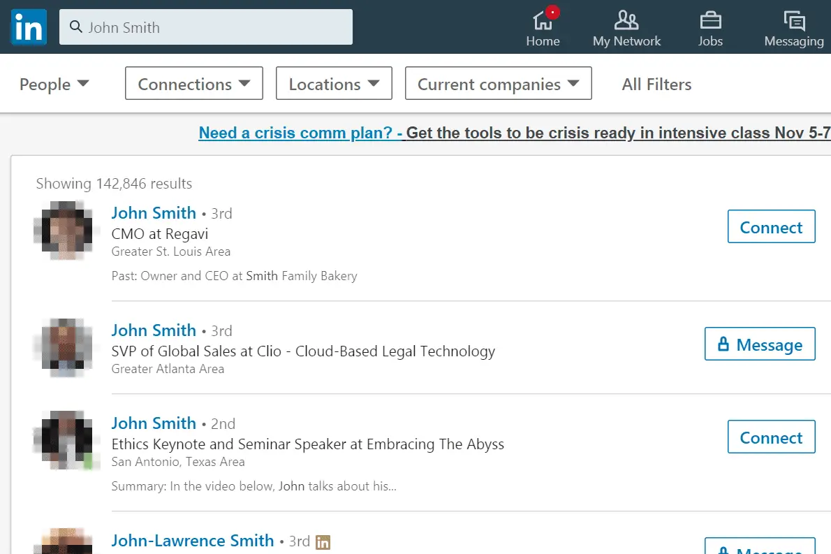 LinkedIn mensen zoekresultaten voor John Smith