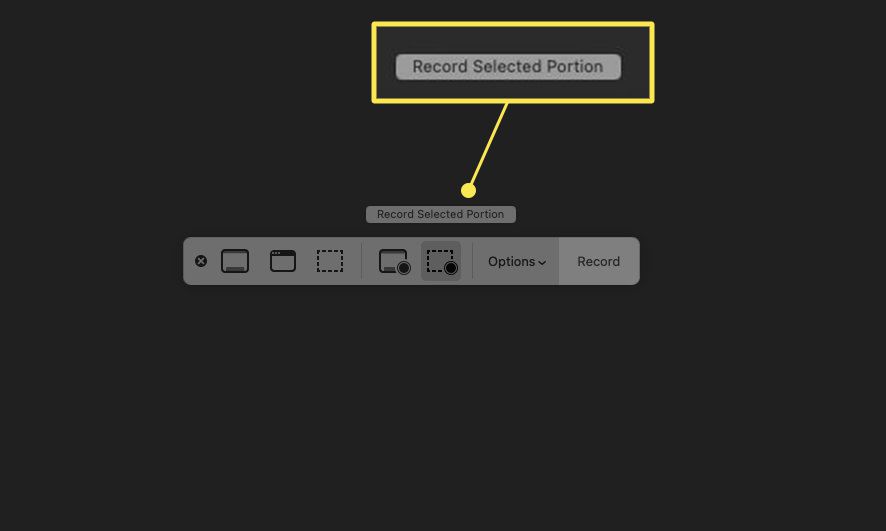 Record Screen-knop op Screenshot Toolbar met "Record Selected Portion" gemarkeerd