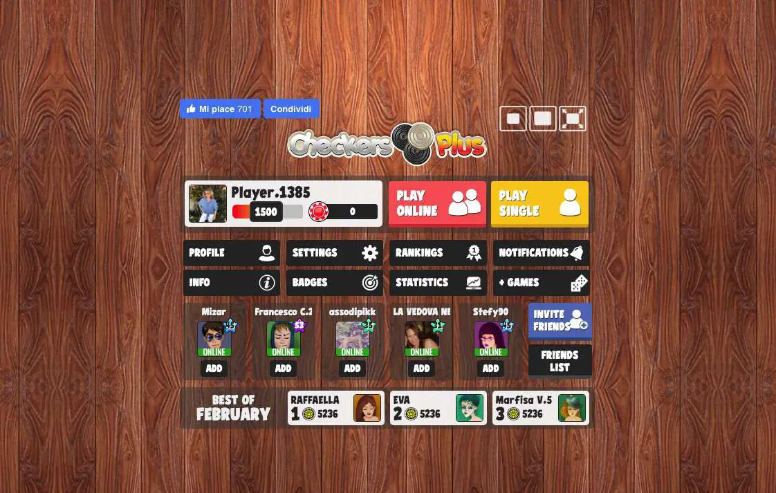 Screenshot van Checkers Plus Facebook bordspel
