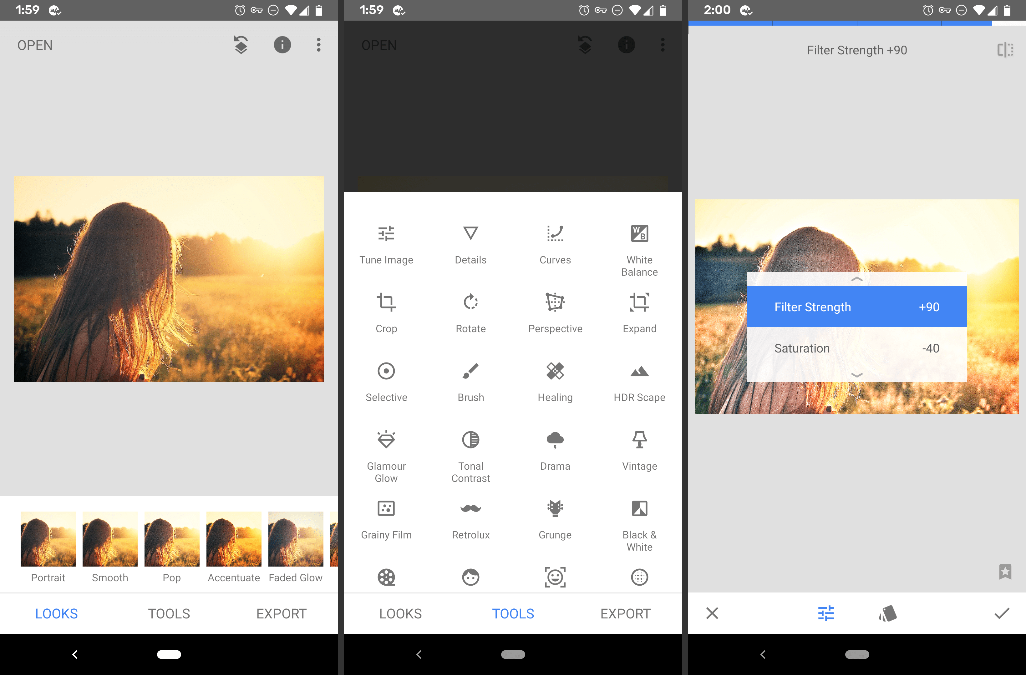 Screenshot van de Snapseed Android-app voor beeldbewerking