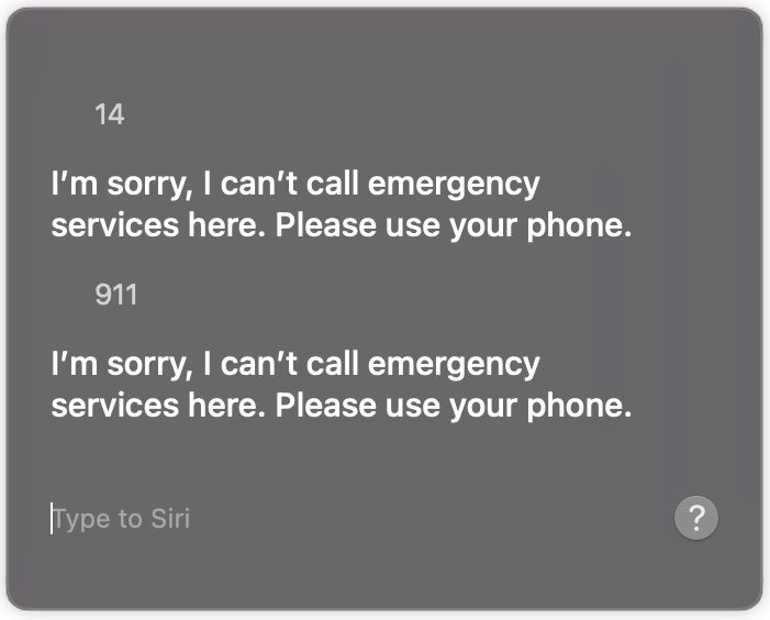 Siri's reactie op de nummers 14 en 911 op Mac
