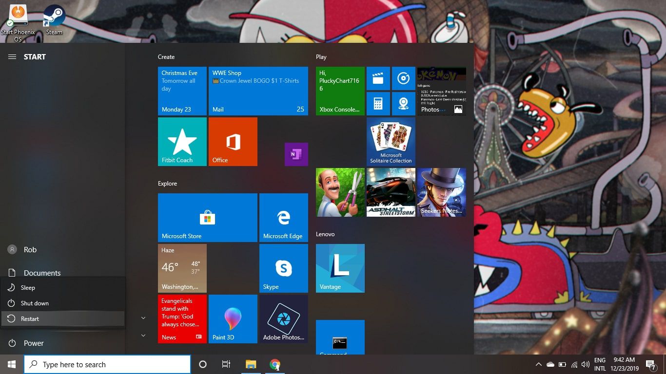 Herstartoptie op Windows 10