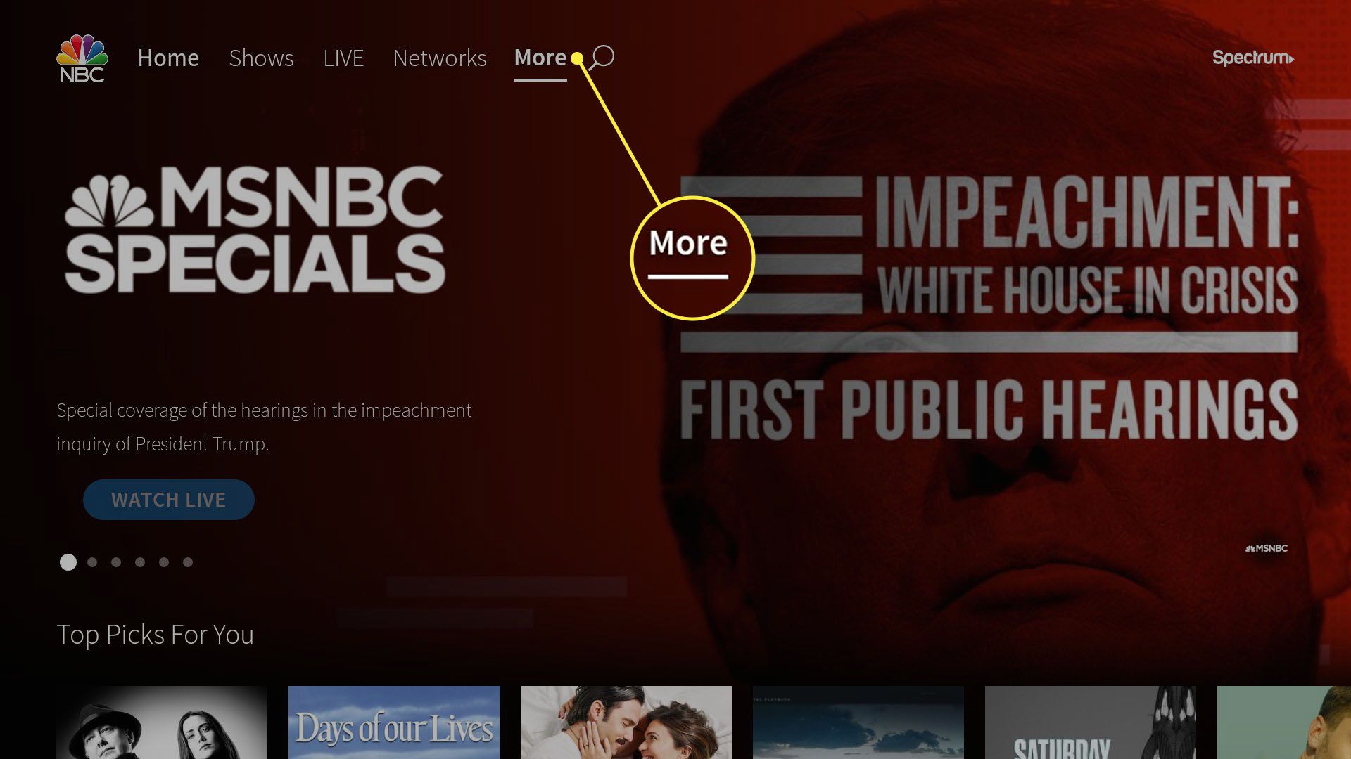 Selecteer Meer in de NBC-app voor Fire TV Stick