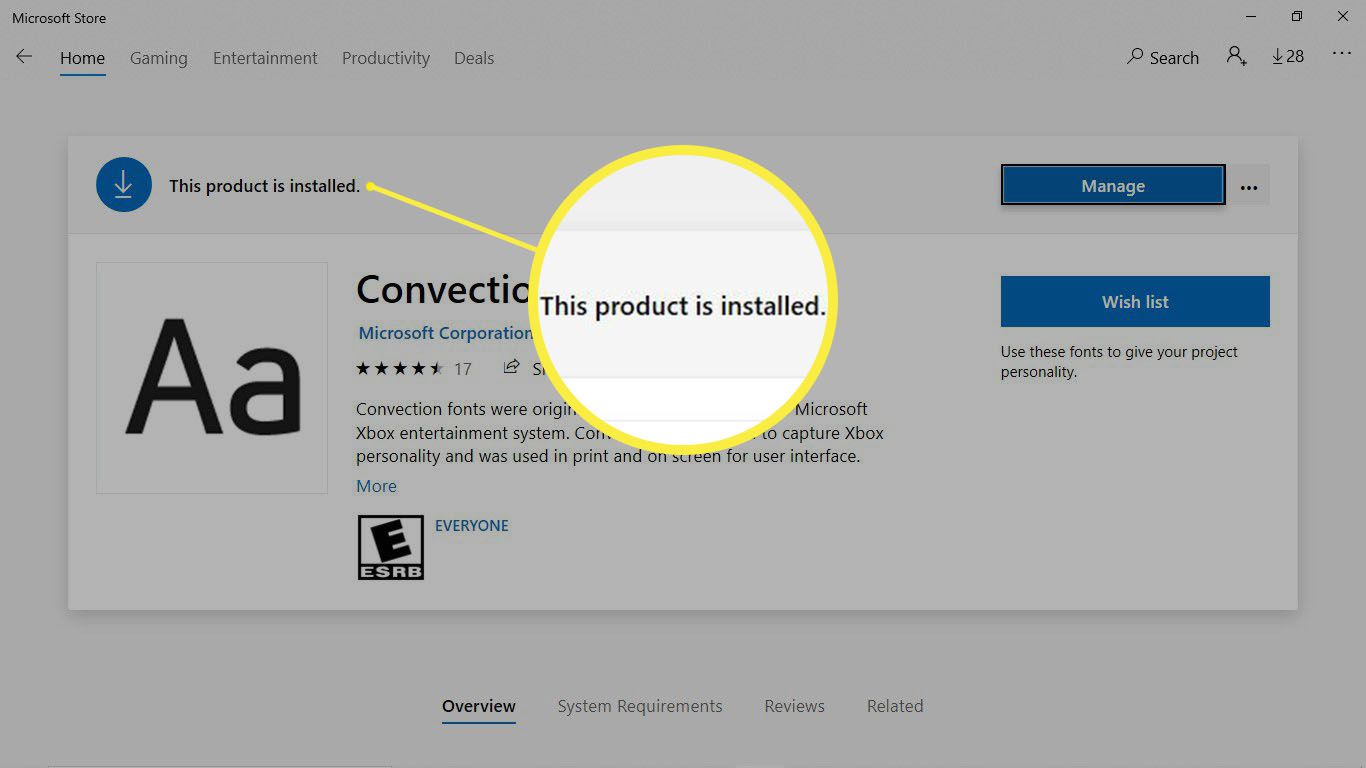 De indicatie dat een product is geïnstalleerd, is gemarkeerd in de Microsoft Store.