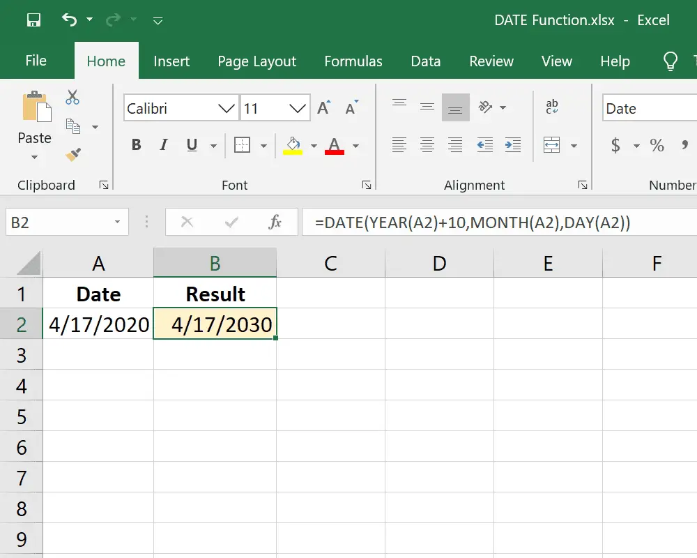 Voorbeeld van de Excel DATE-functie