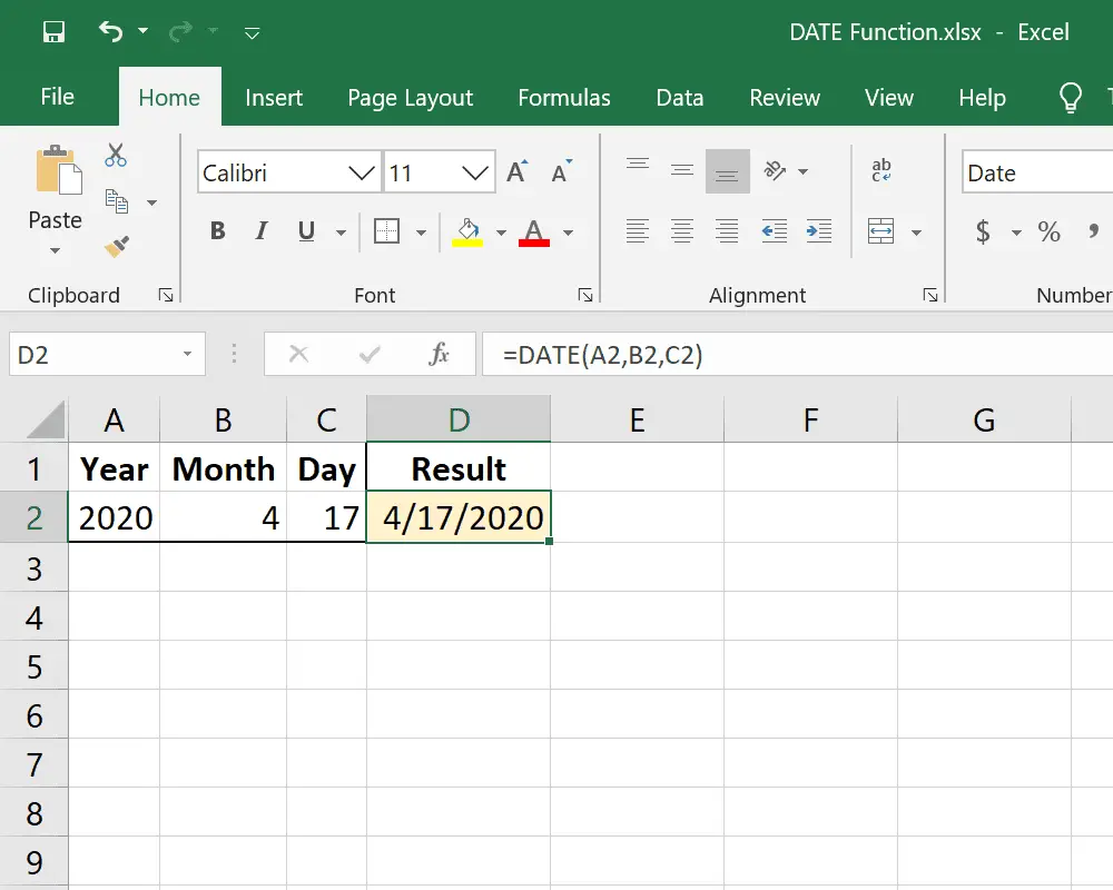 Excel DATE functie voorbeeld