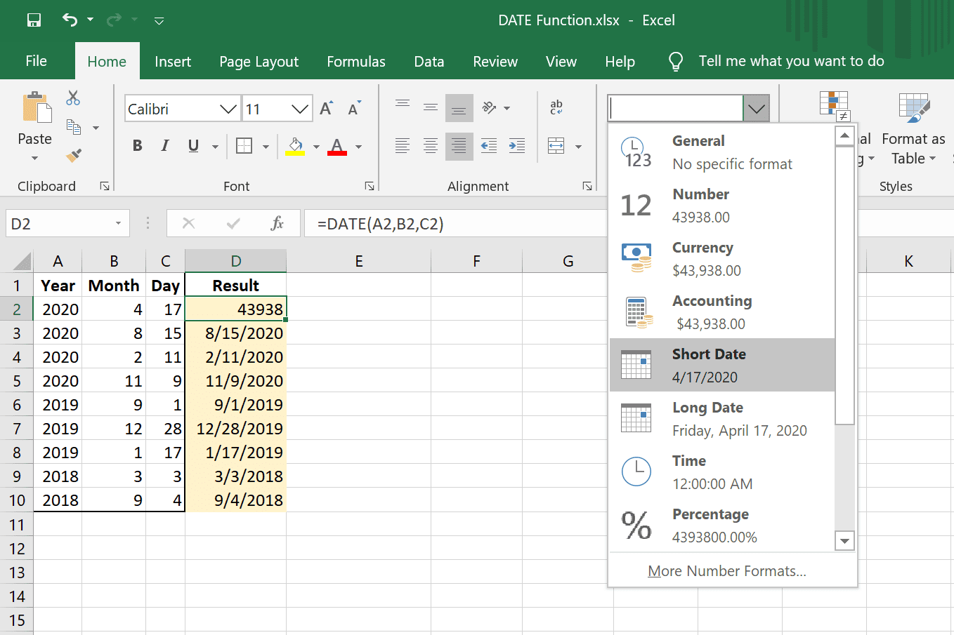 Optie voor korte datumnotatie in Excel