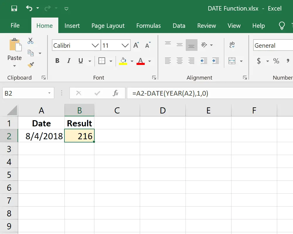 Excel DATE-functie dagen tellen