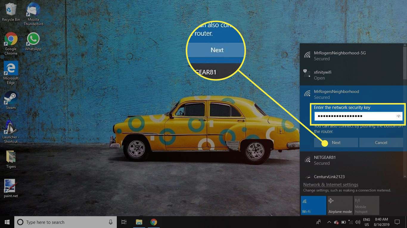 Een screenshot van het inloggegevensvenster in Windows 10 met de knop Volgende gemarkeerd