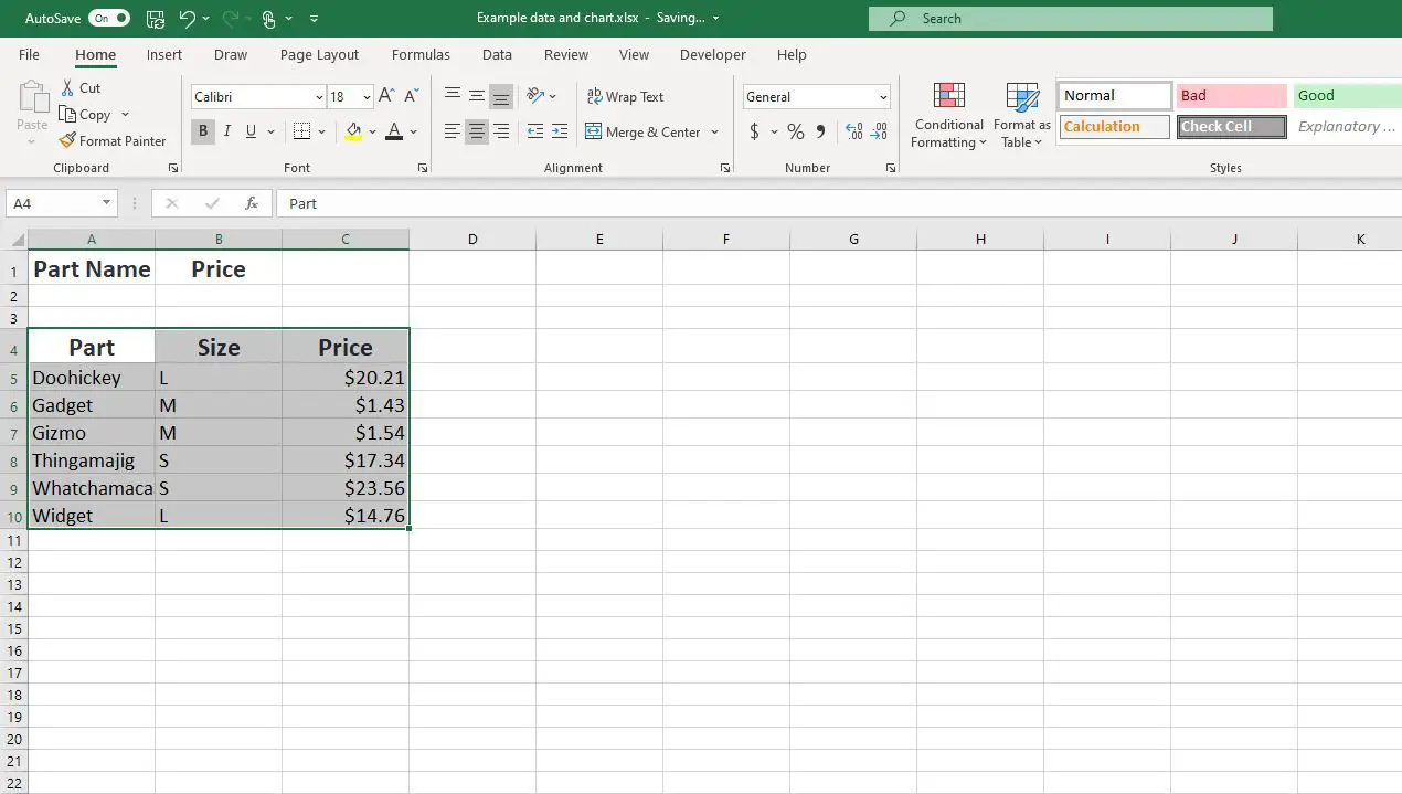 Geselecteerd celbereik in Excel