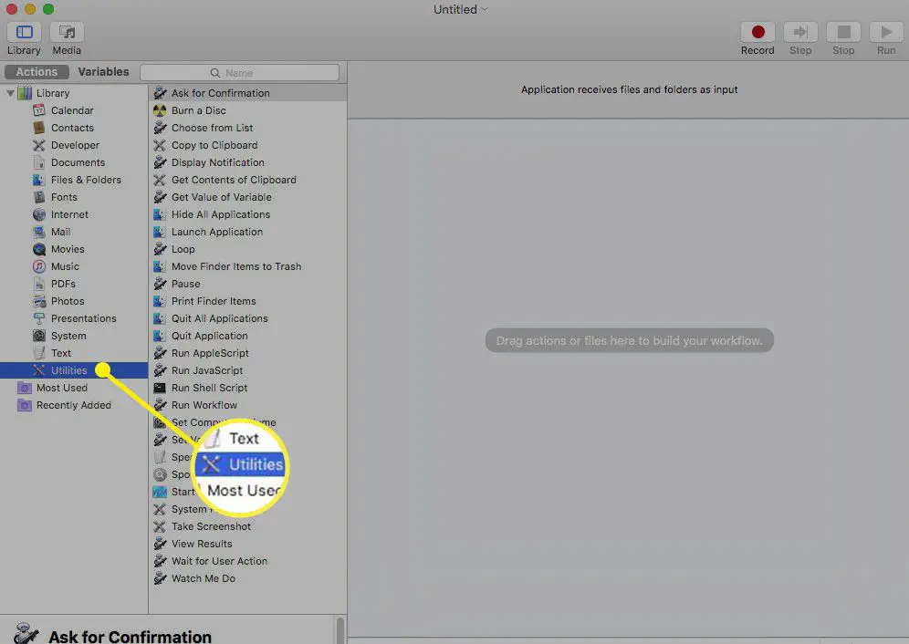 Selecteer Hulpprogramma's in Automator