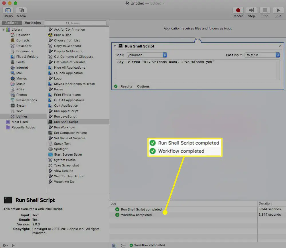 Toepassing uitvoeren en testen in Automator