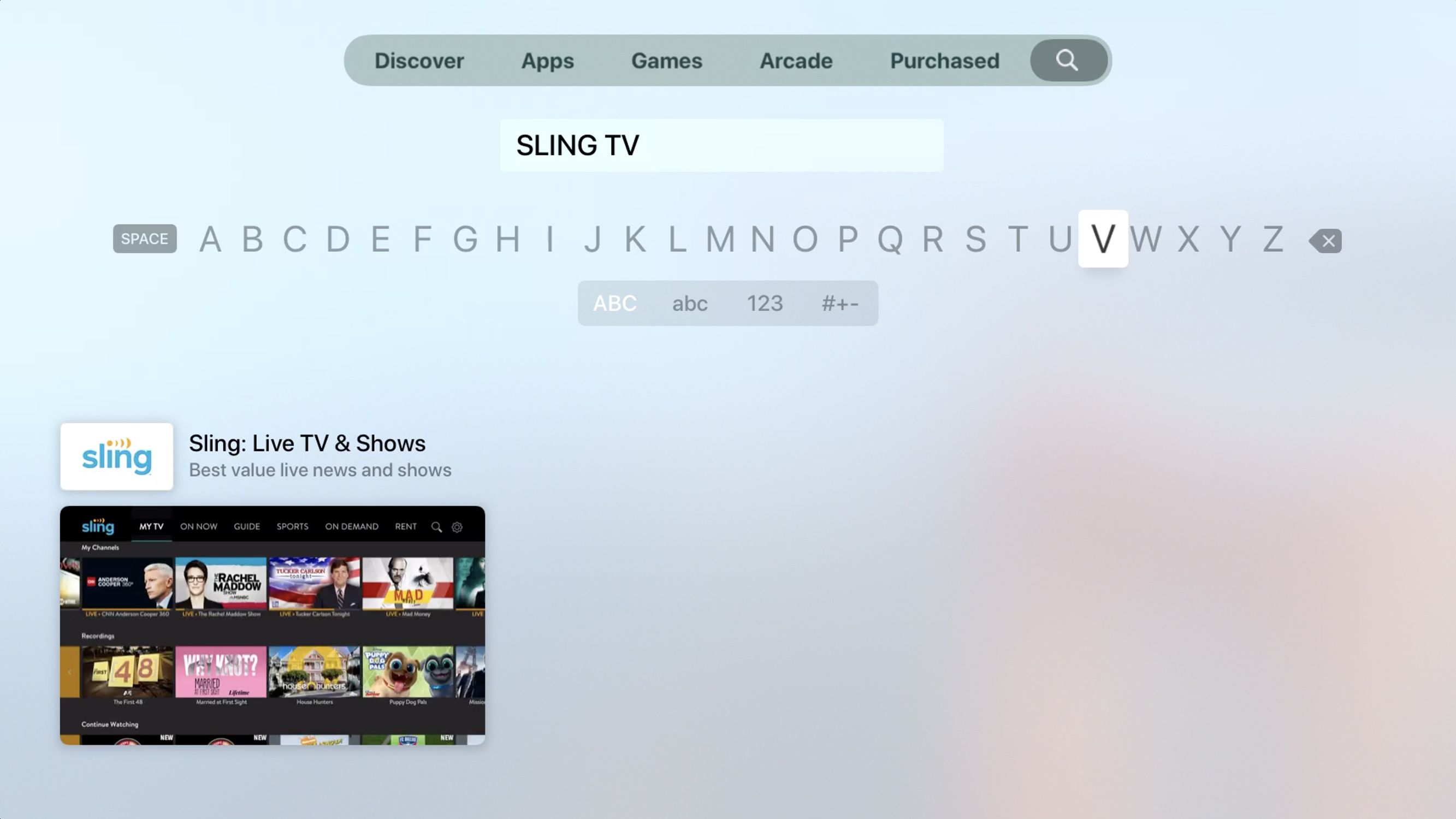Screenshot van zoekresultaten in de Apple TV-appstore