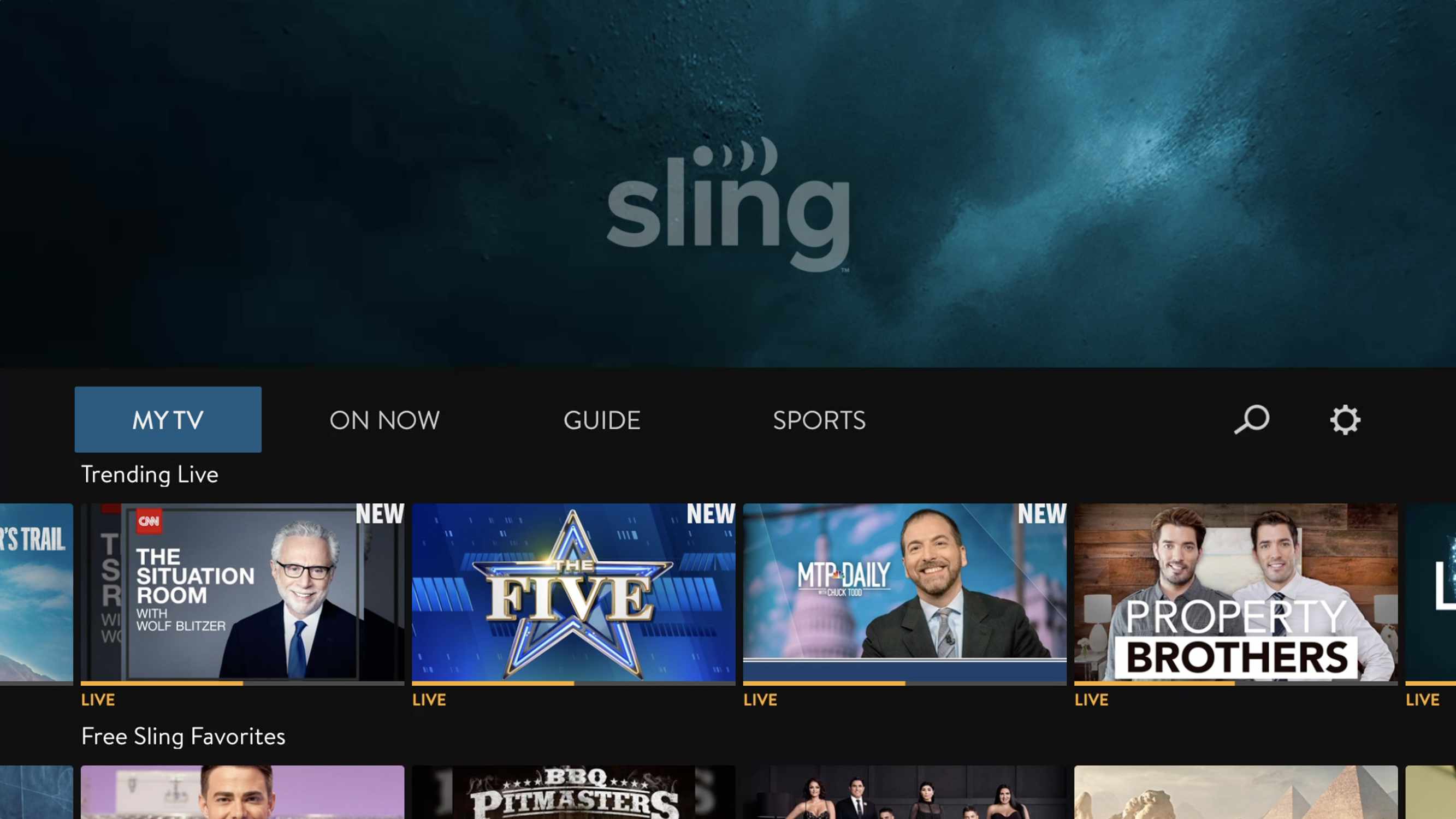 Screenshot van Sling TV op de Apple TV