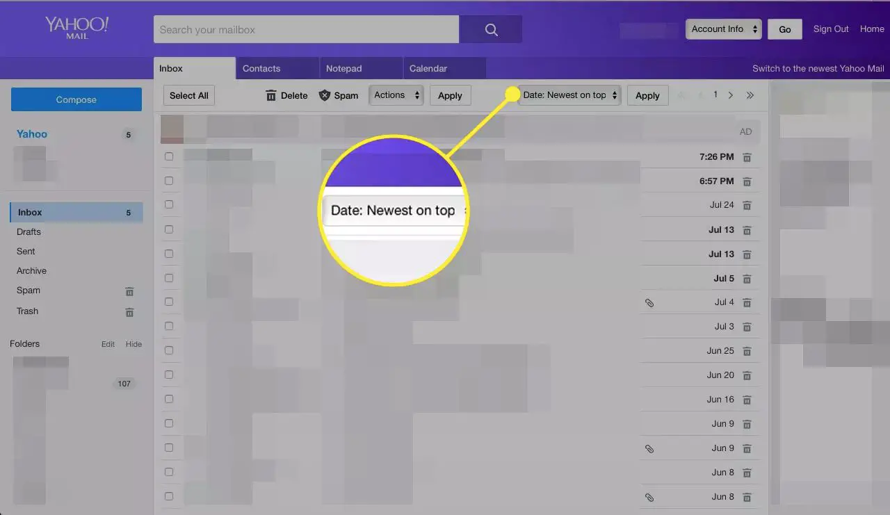 Yahoo Mail Datum: Nieuwste bovenaan