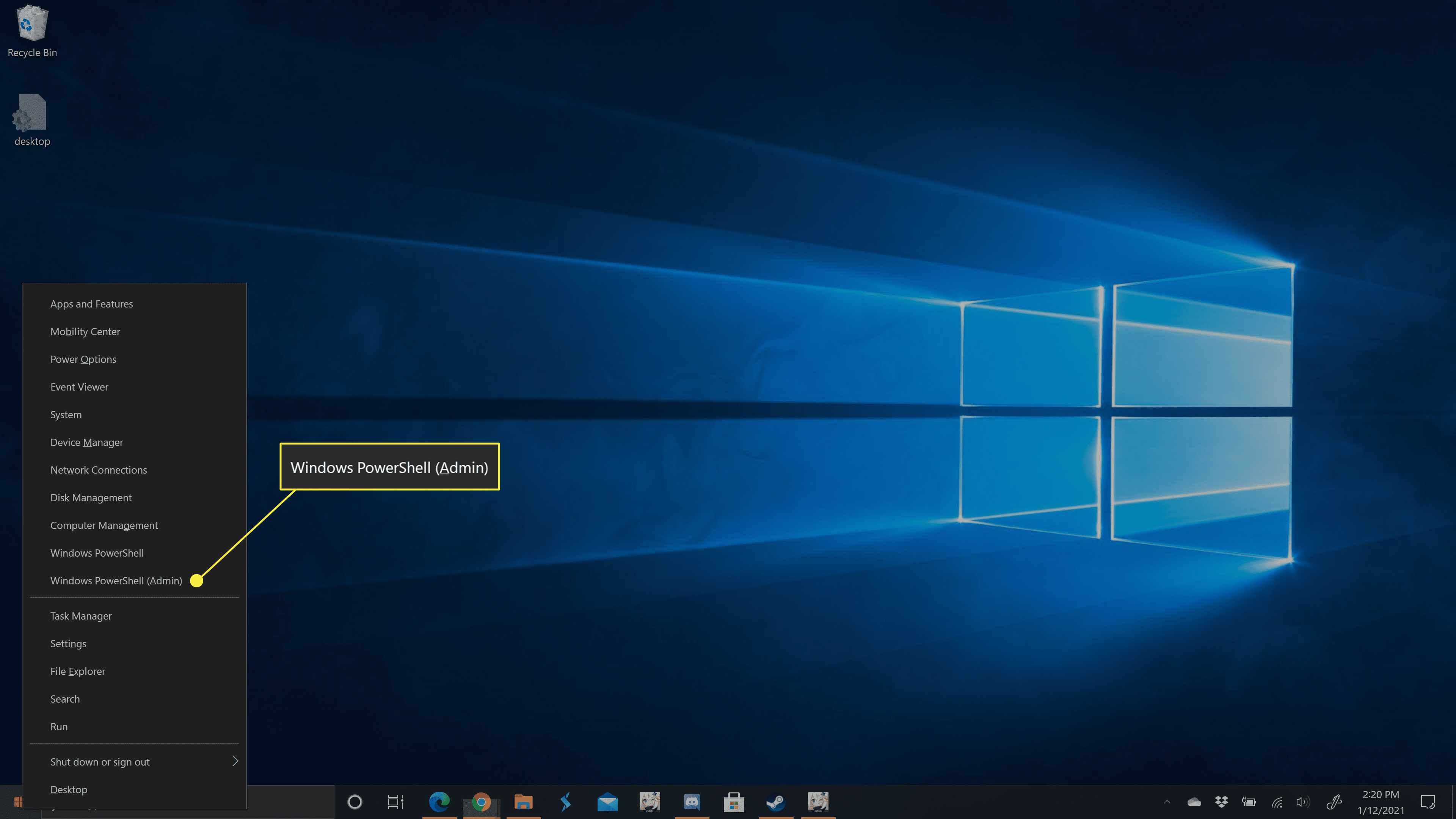 Windows 10 startmenu rechtsklikopties.