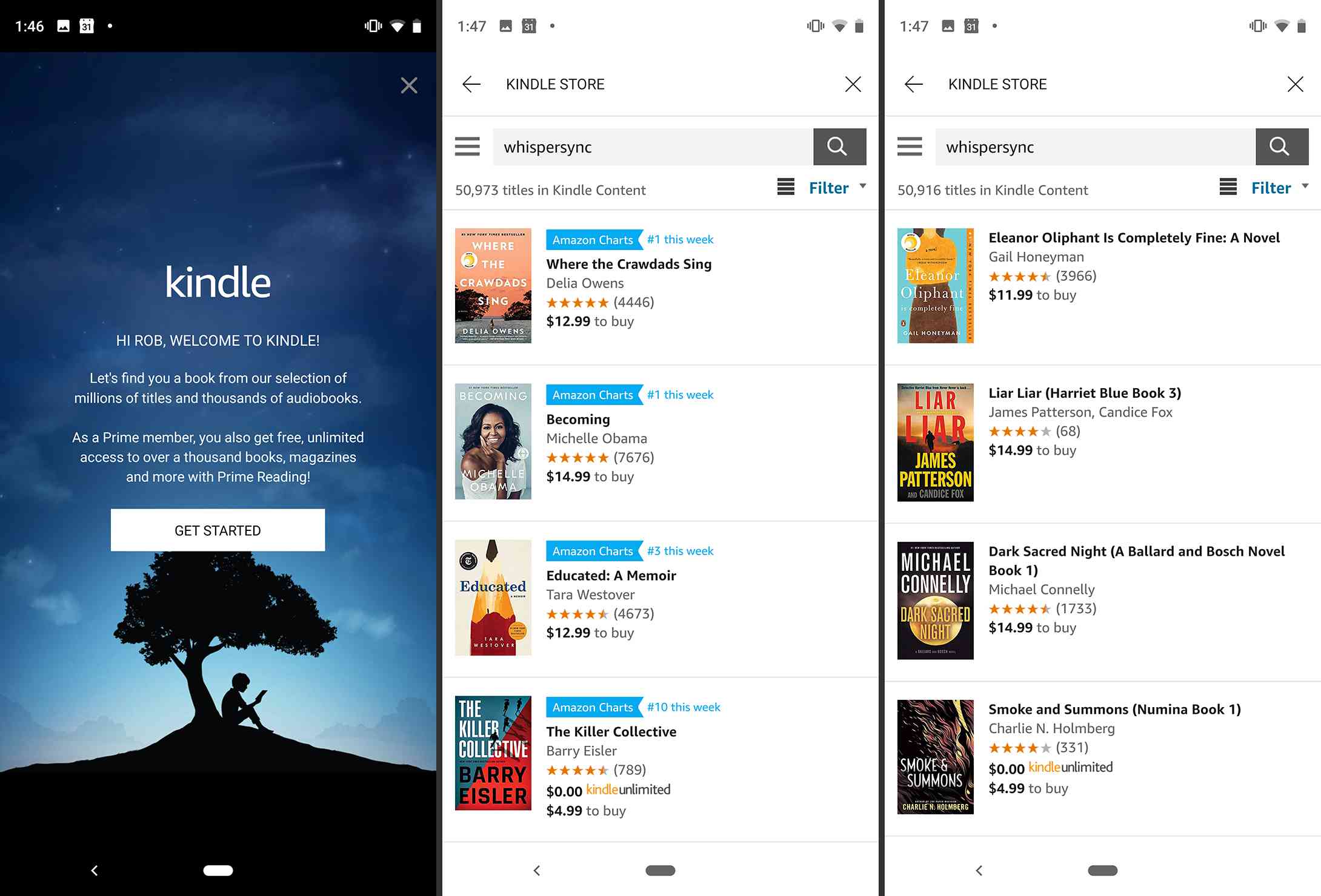 Whispersync-boeken in de Kindle-app voor Android