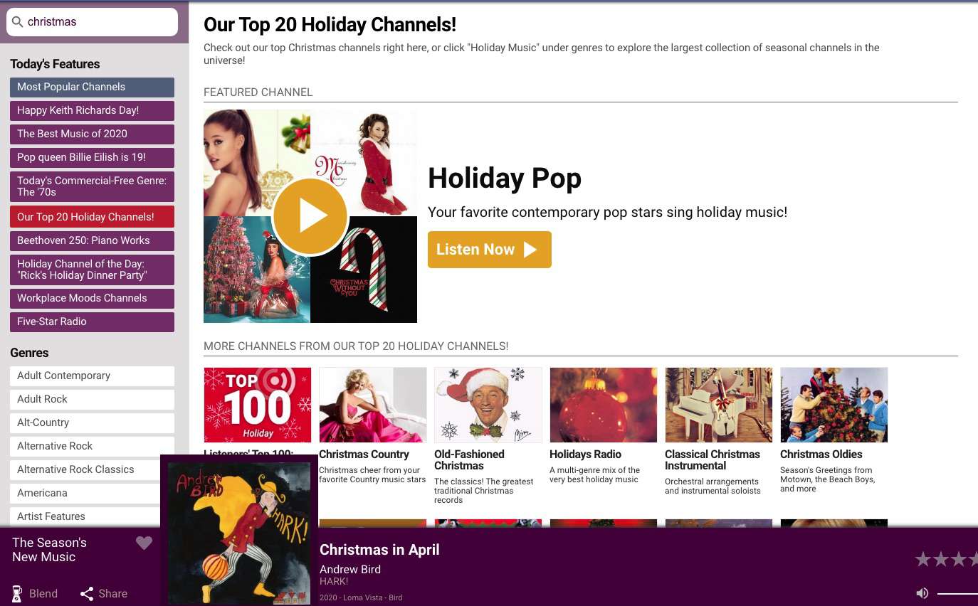 AccuRadio heeft een verscheidenheid aan gratis muziekzenders en afspeellijsten voor kerststreaming