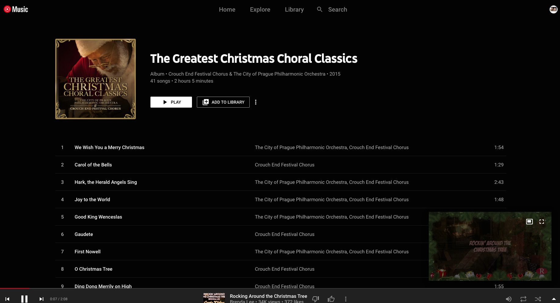 YouTube Music biedt gratis streaming kerstmuziek en video's