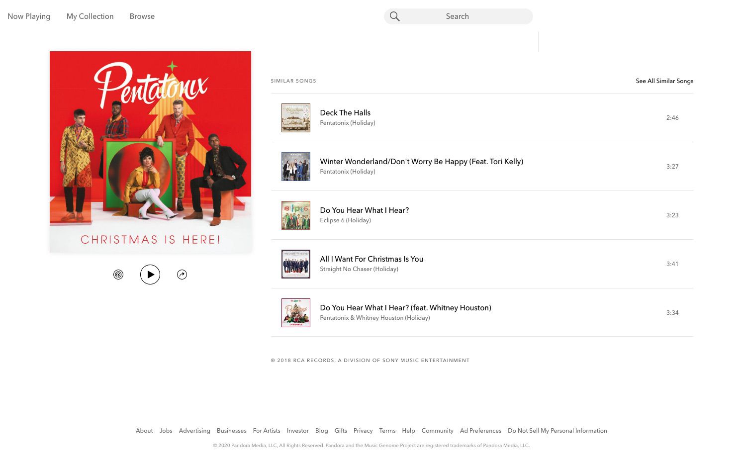 Pandora heeft een breed scala aan gratis streaming muziekstations en afspeellijsten voor Kerstmis
