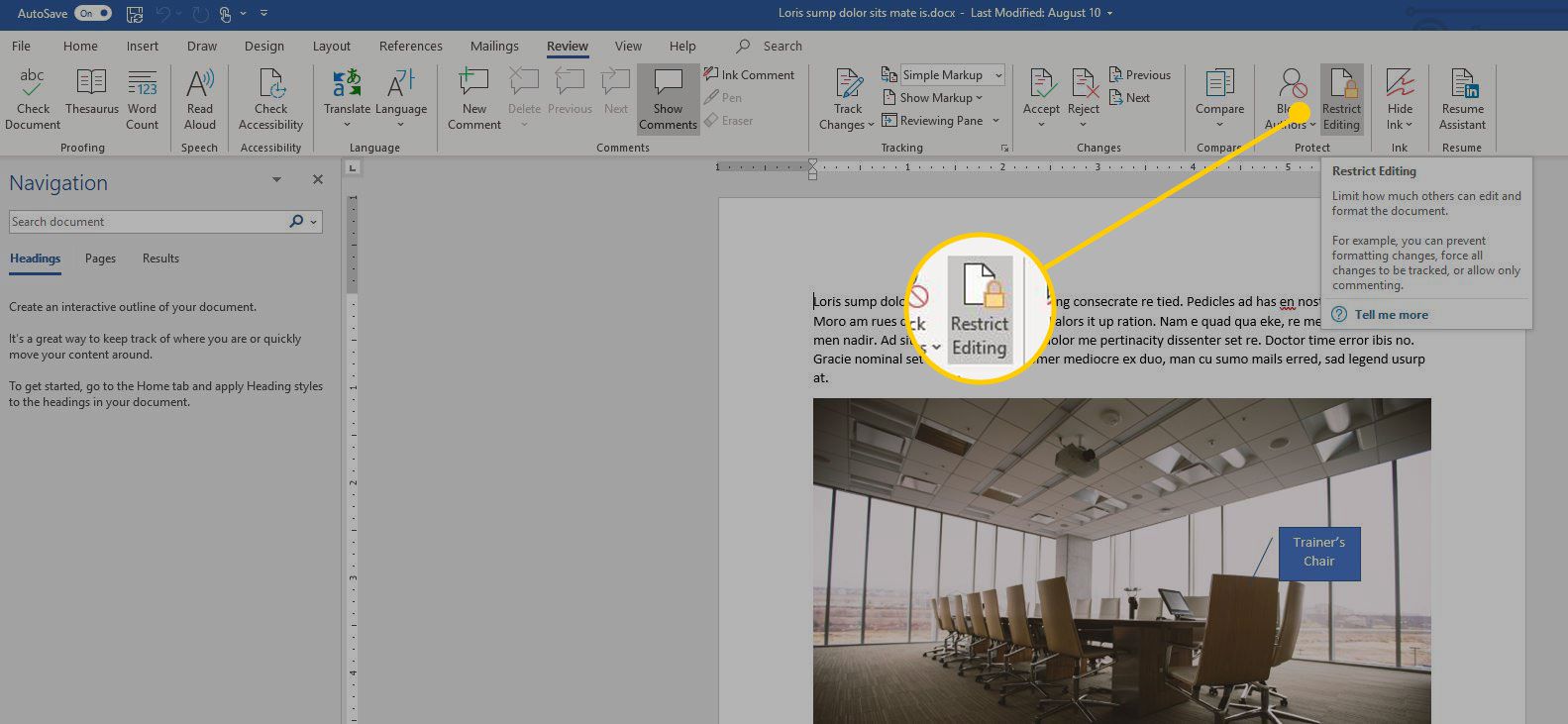 De knop Bewerken beperken in Word