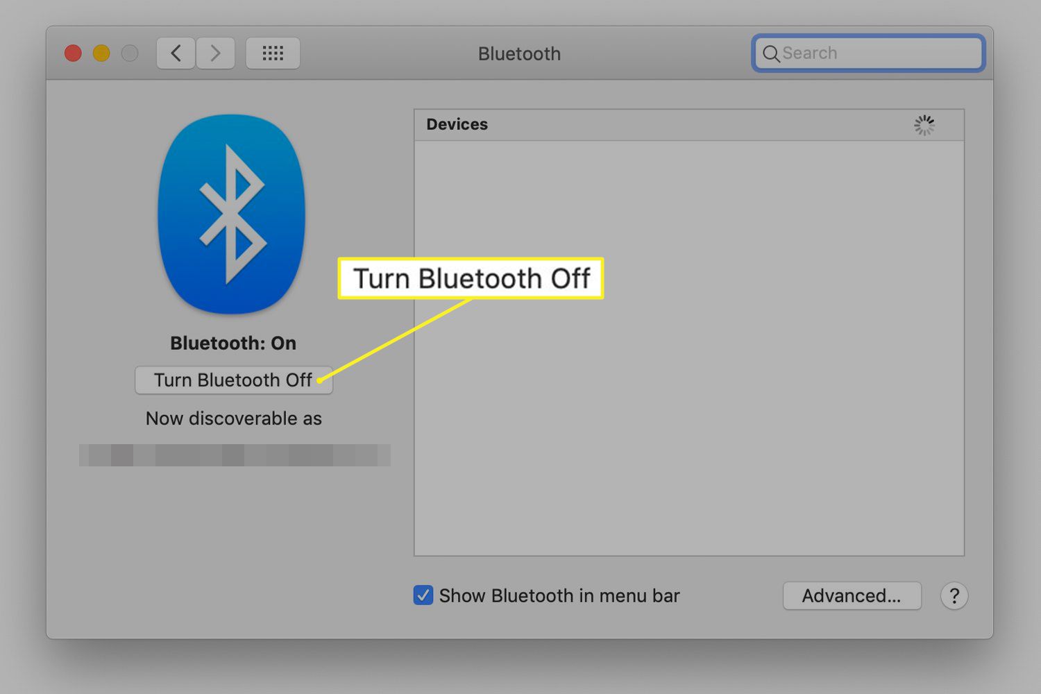 Scherm Bluetooth-systeemvoorkeuren op een Mac