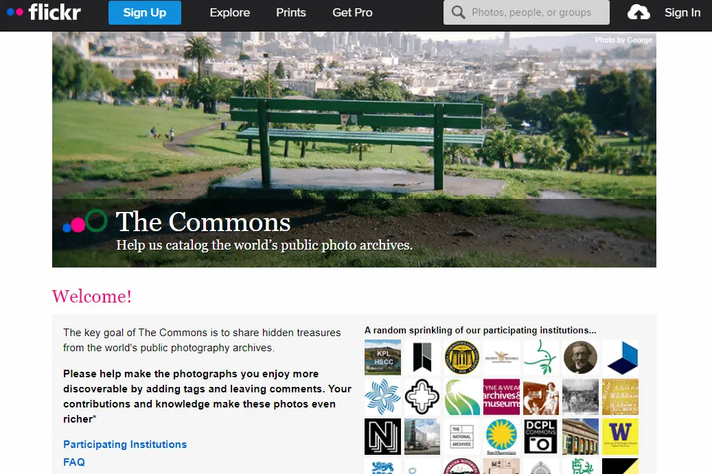 Screenshot van Flickr's The Commons-pagina