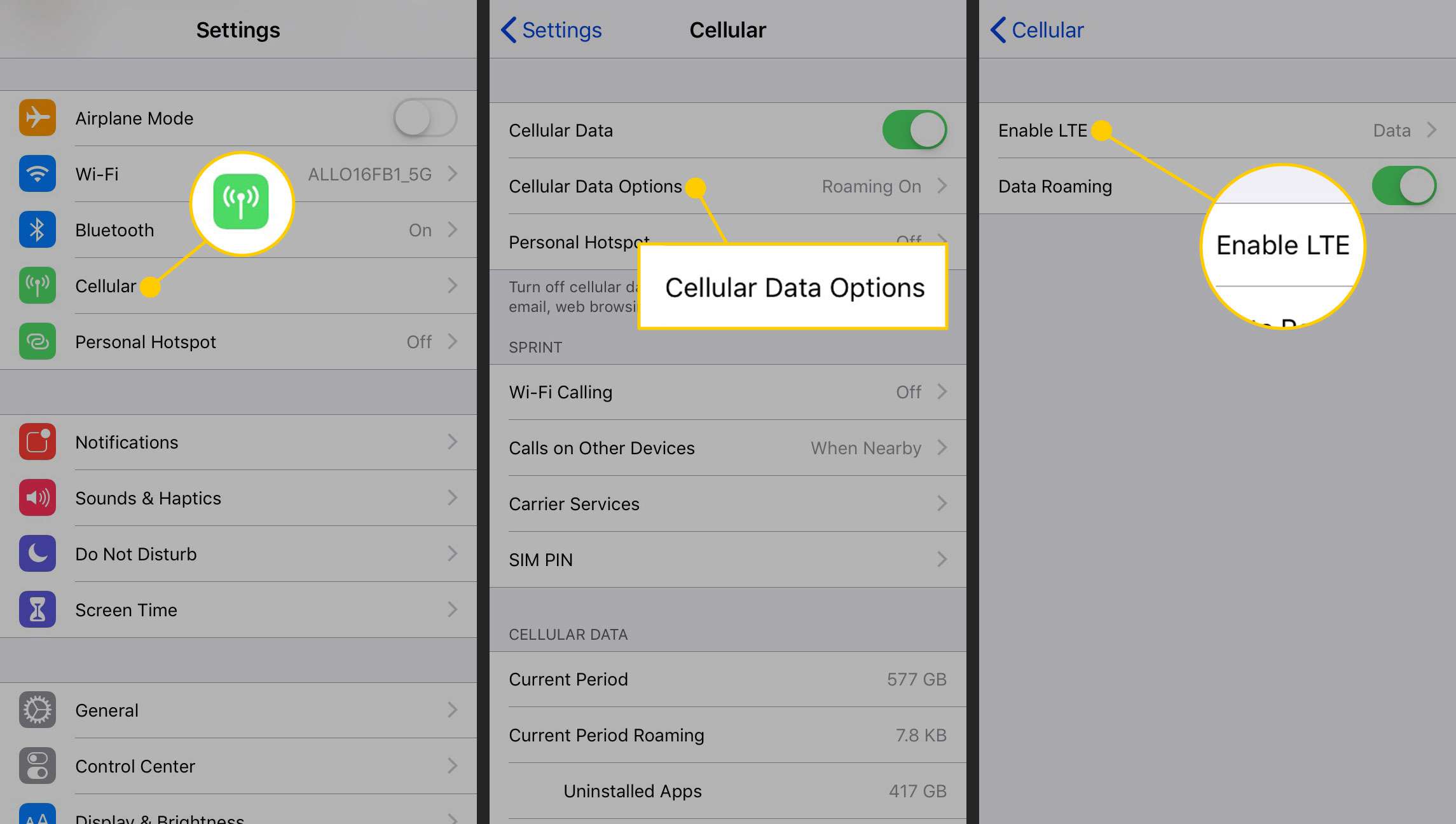 De optie LTE-instellingen inschakelen op een iPhone