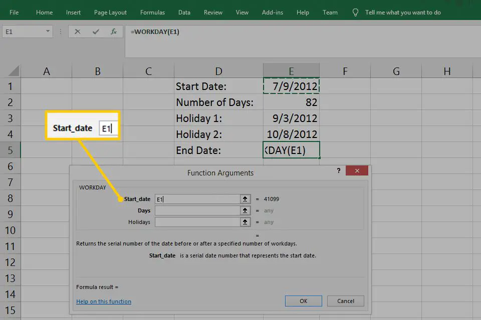 Start_date tekstvak met E1 ingevoerd