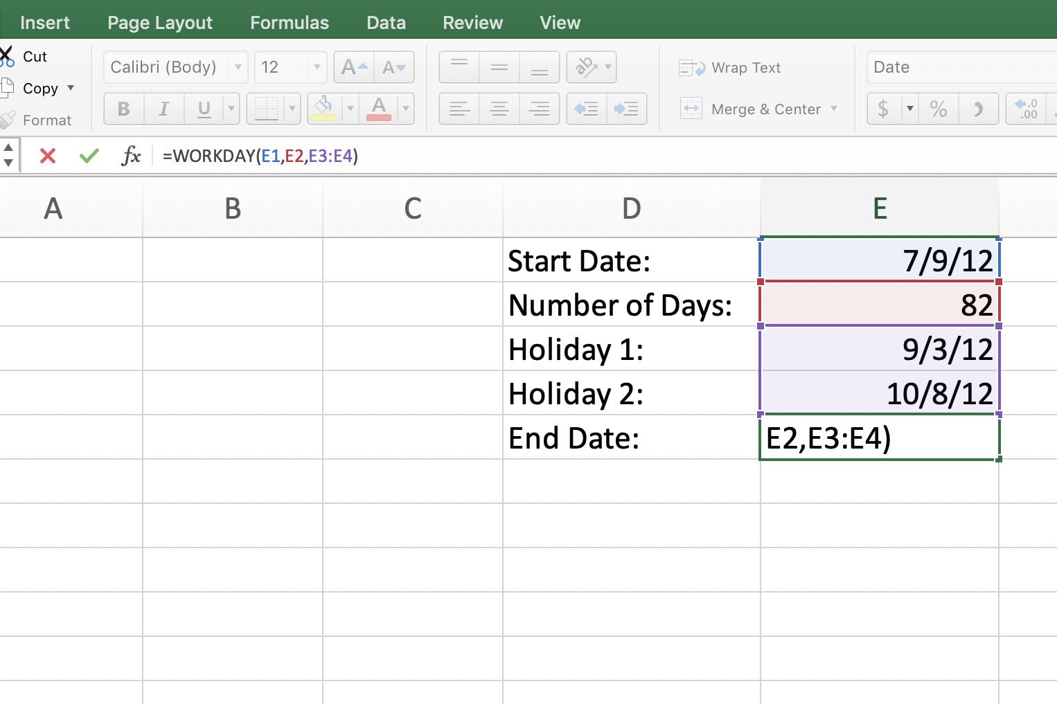 Excel met WORKDAY-functieparameters