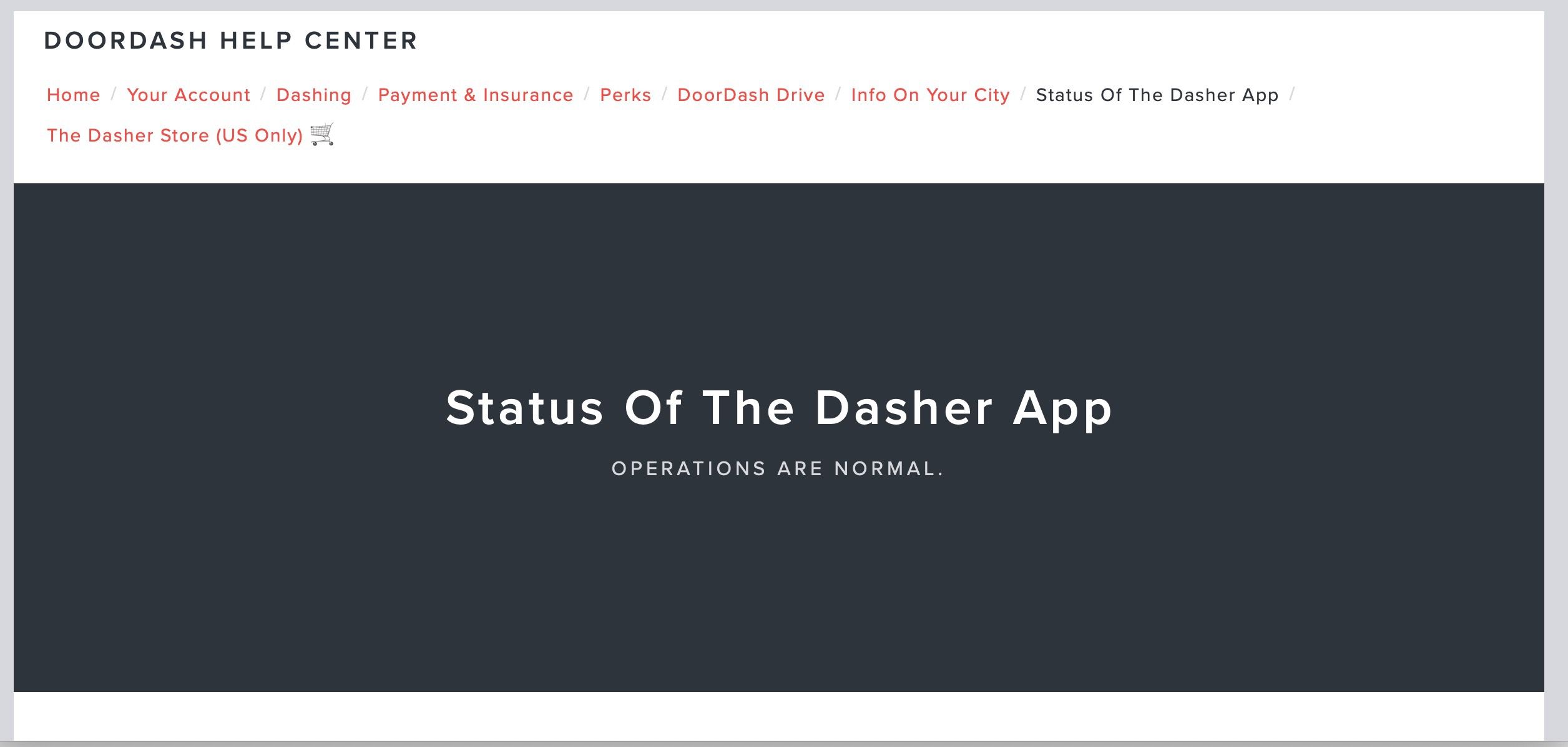 DoorDash App Status pagina