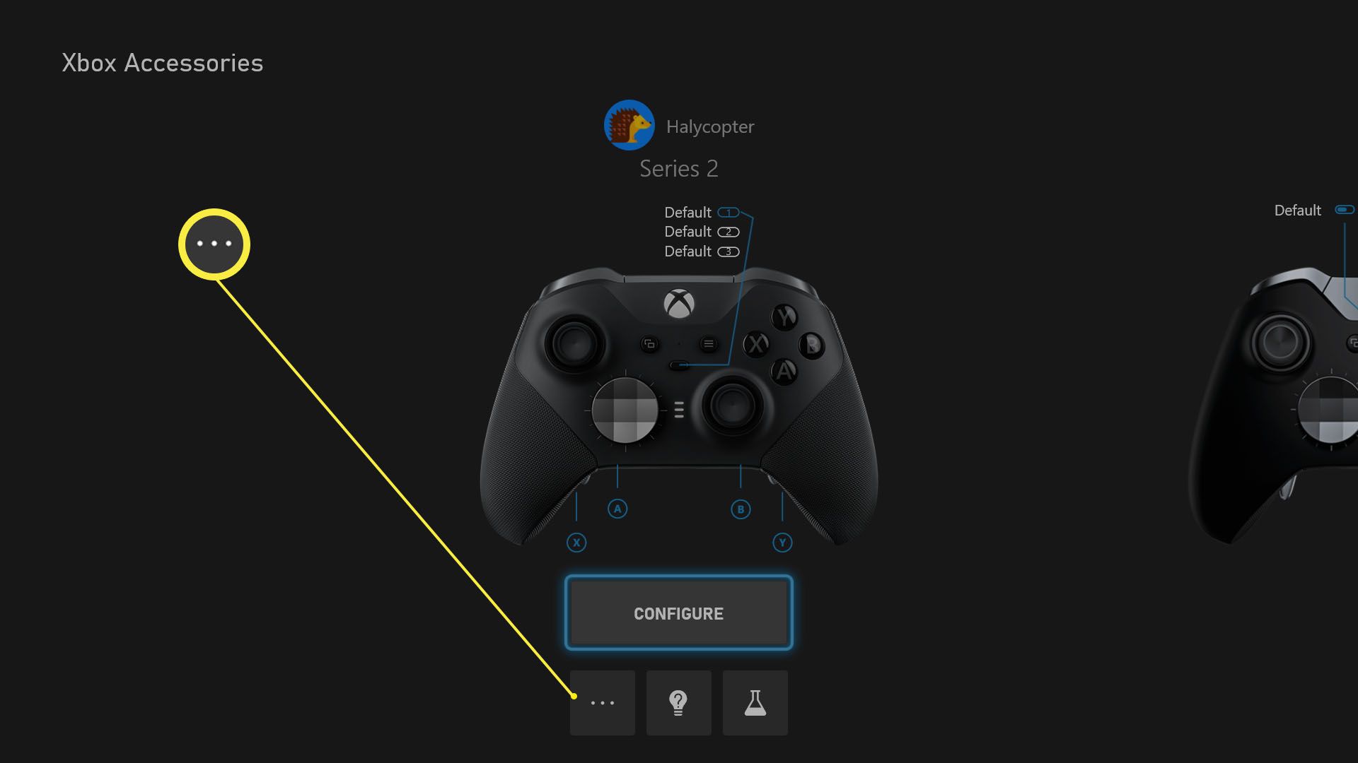 Xbox Accessoires-app met een controller-instelling gemarkeerd