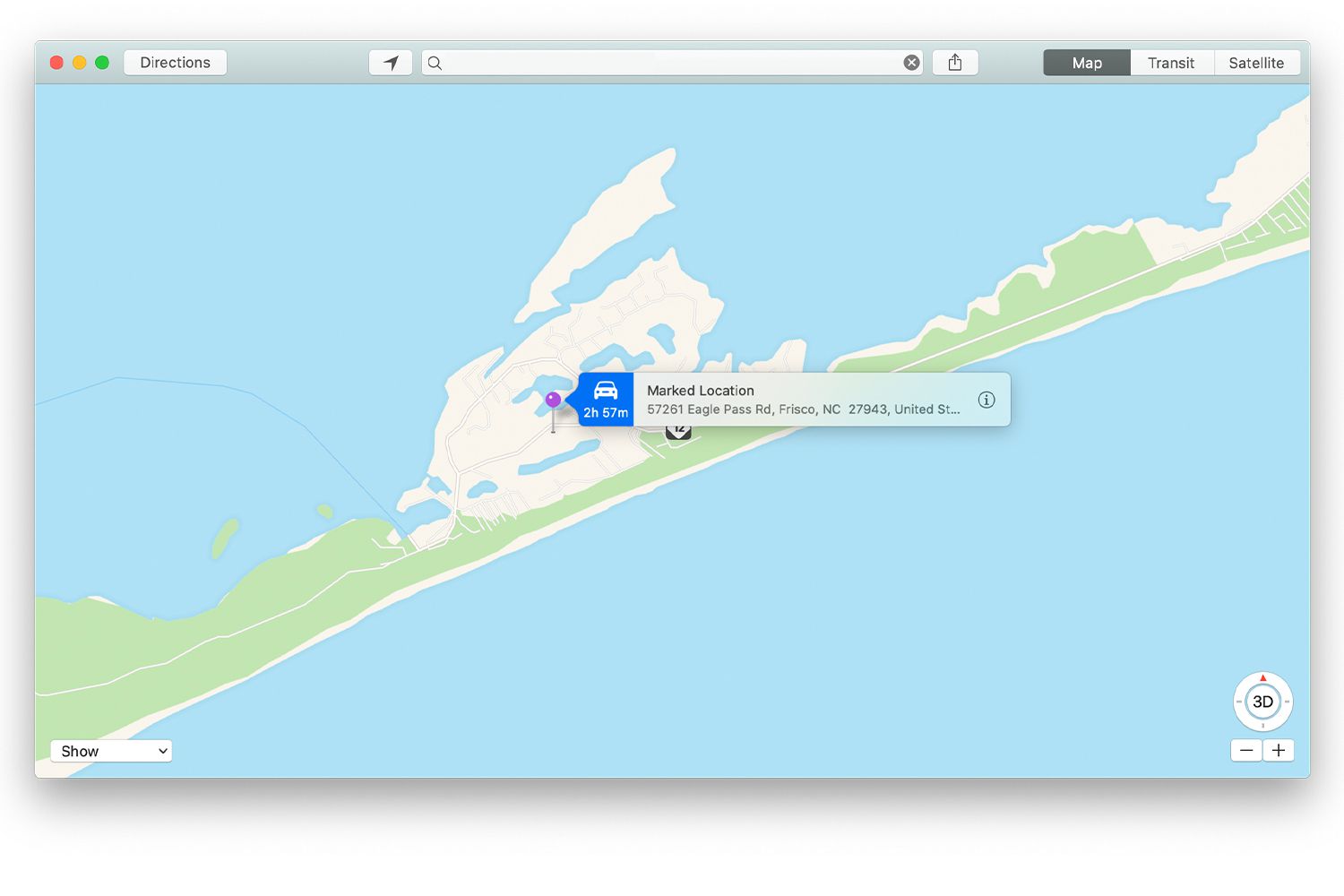 Banner bij neergelaten speld in Mac Maps-app