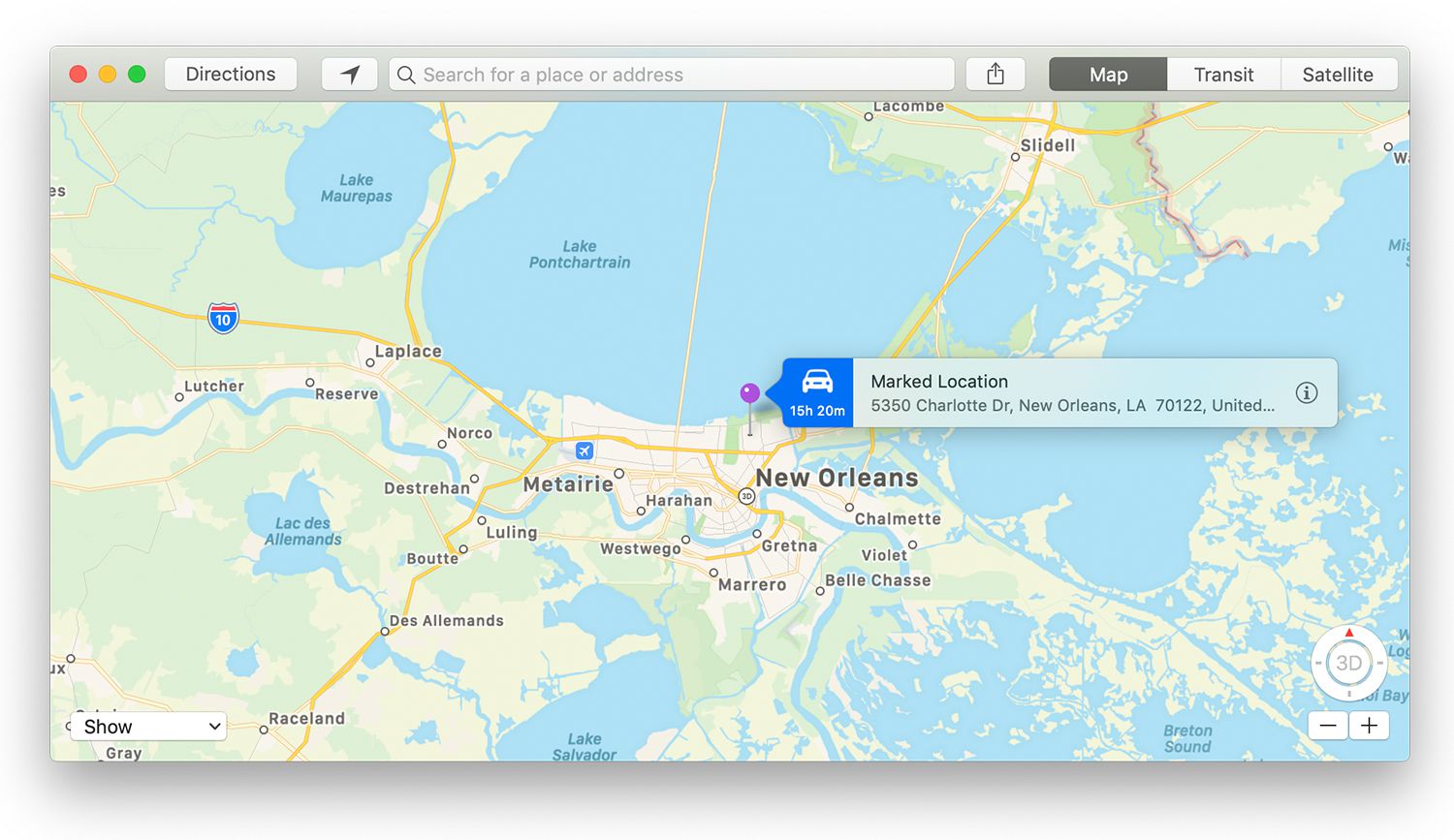 Gemarkeerde locatie-informatievlag in Mac Maps