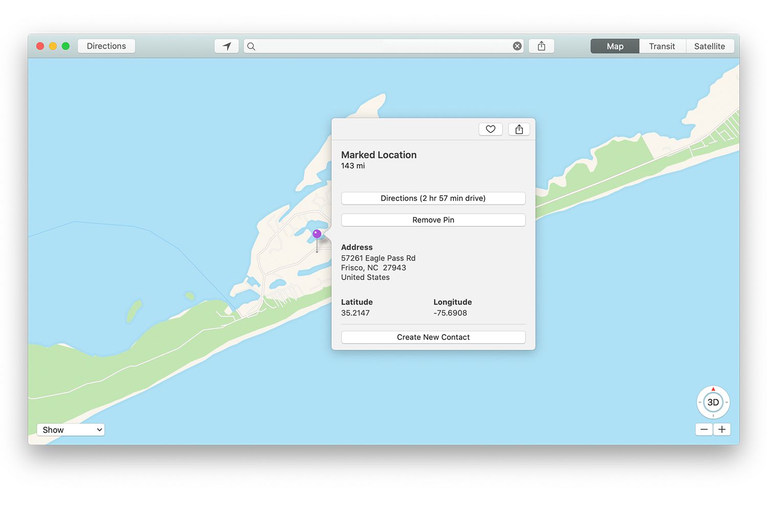 Informatiescherm voor gevallen pin in Mac Maps